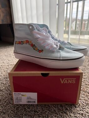 Vans Women’s High-Top Sneakers in Light Blue with Floral Embroidery